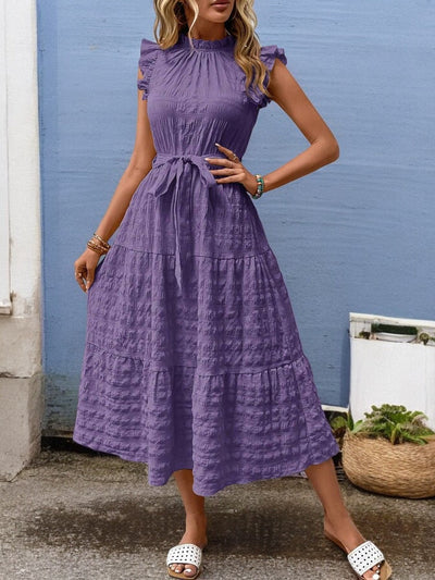 Gisèle - Robe Midi À Ourlets Volantés Et Ceinture À Nouer