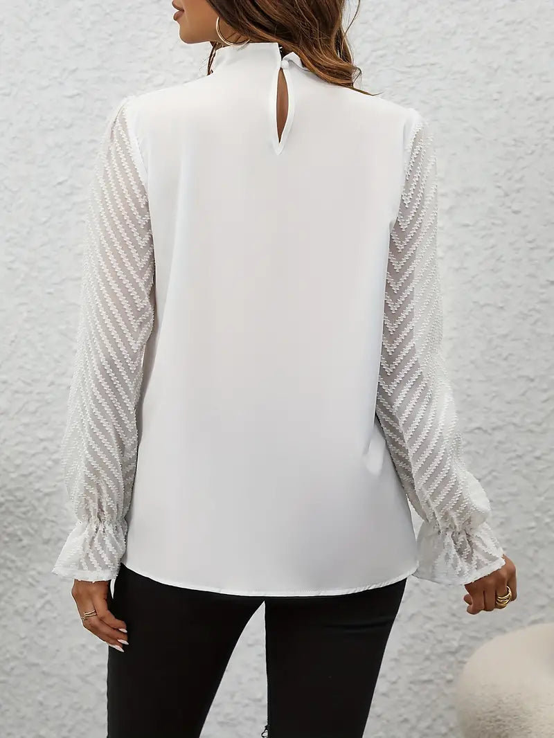 Kolbrun | Top plissé chic avec manches en filet pour femmes