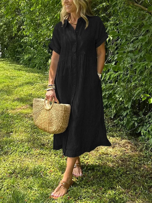 Angela™ | Robe Maxi Élégante avec Col et Boutons