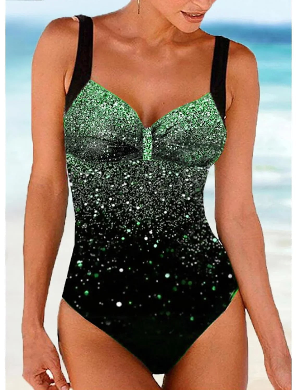 Maillot de bain une pièce femme – Coupe galbante – Soutien-gorge intégré – Imprimé effet sequins