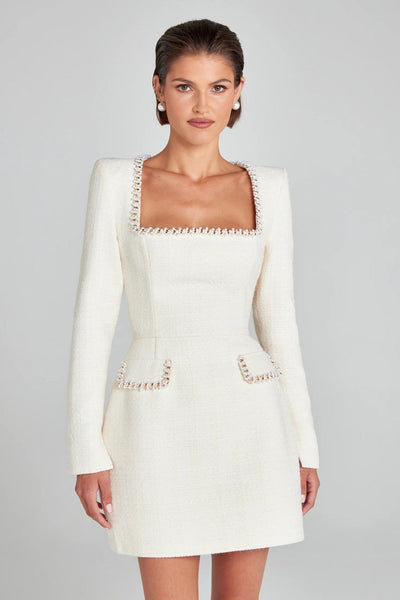 Marion | Robe élégante à col en U ornée de perles pour femme
