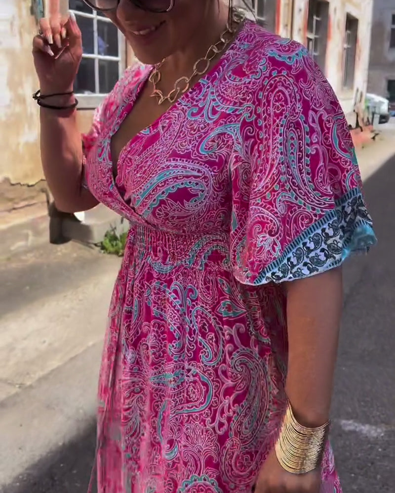 Robe Encolure en V Imprimée Taille