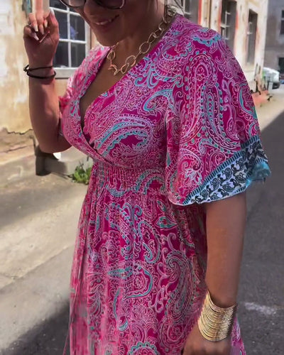 Robe Encolure en V Imprimée Taille