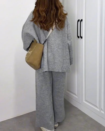 Ensemble deux pièces décontracté pull ras du cou et pantalon