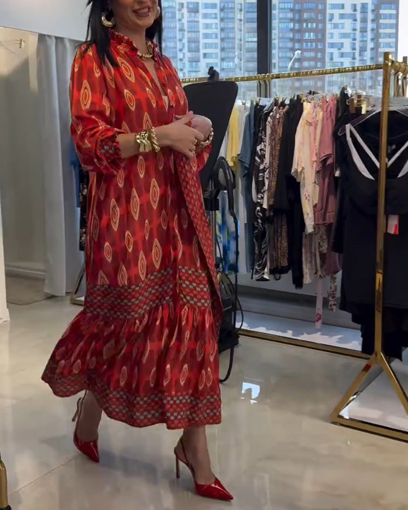 Robe Bohème Imprimé Col Montant