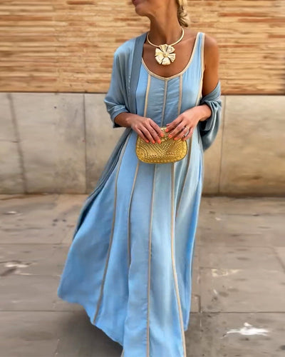 Imprimé Décolleté Ronde Robe Longue Casual Haut Deux Pièces