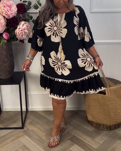 Robe Demi-Manche Nœud Surdimensionné Imprimé