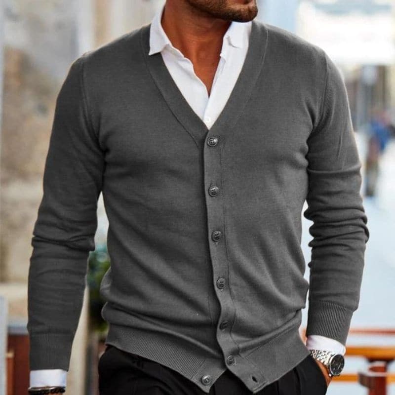 Cardigan homme – Maille douce – Coupe régulière – Col V – Fermeture boutonnée