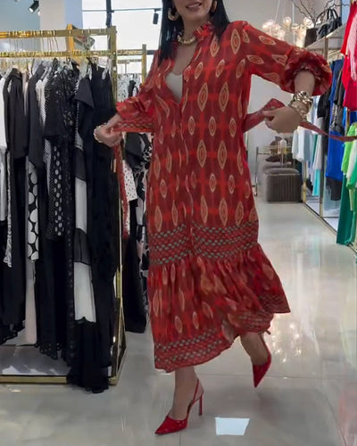 Robe Bohème Imprimé Col Montant