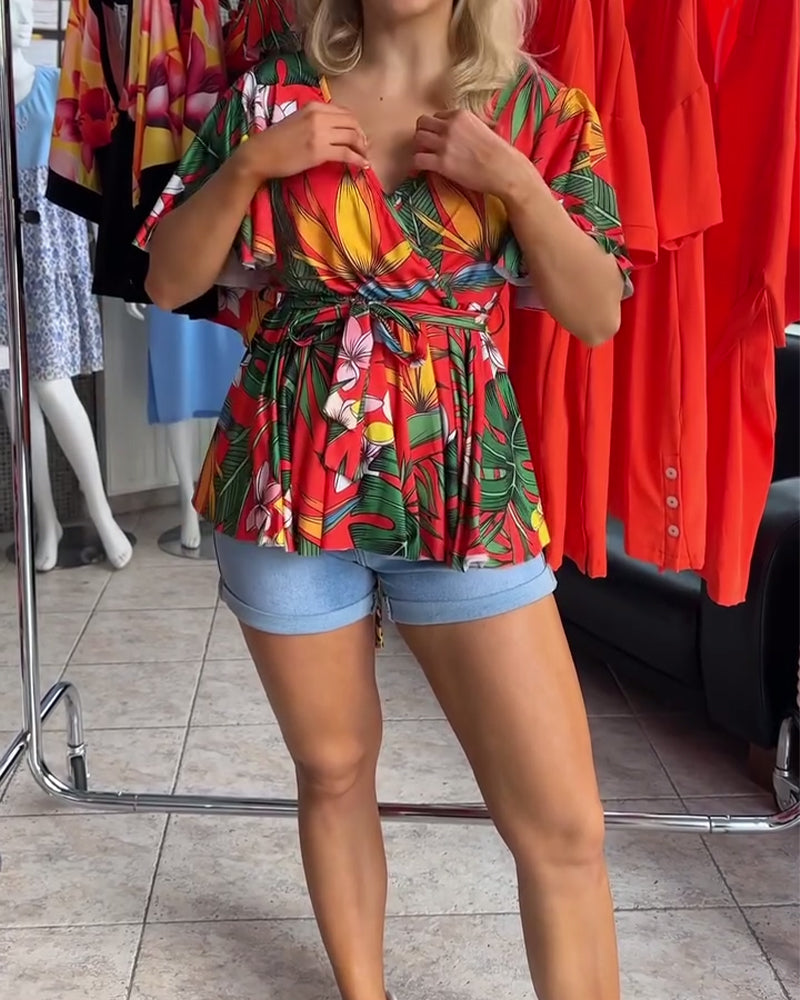 Blouse Col En V Manches Courtes Taille
