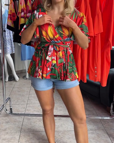Blouse Col En V Manches Courtes Taille