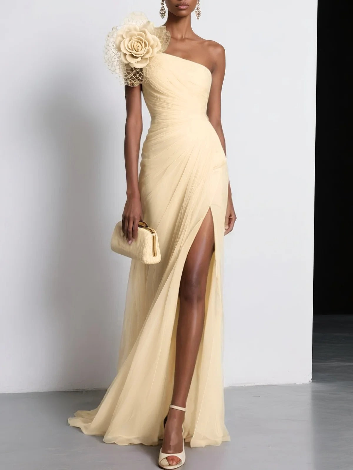 Robe en mousseline de soie à imprimé floral 3D