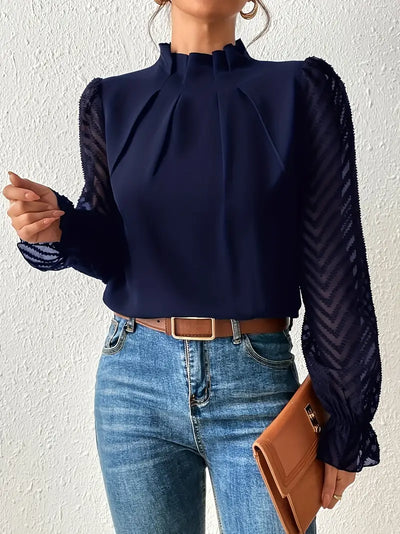 Kolbrun | Top plissé chic avec manches en filet pour femmes