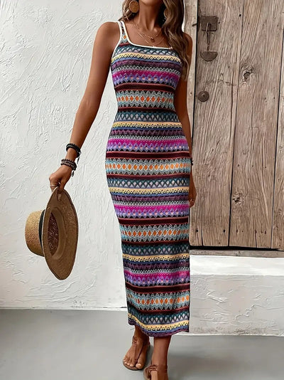 Robe À Rayures À Encolure Carrée
