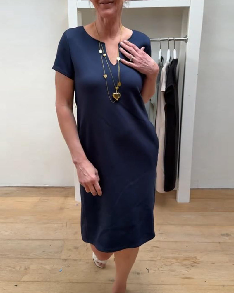 Robe Décontractée Cintrée Unie Manches Courtes