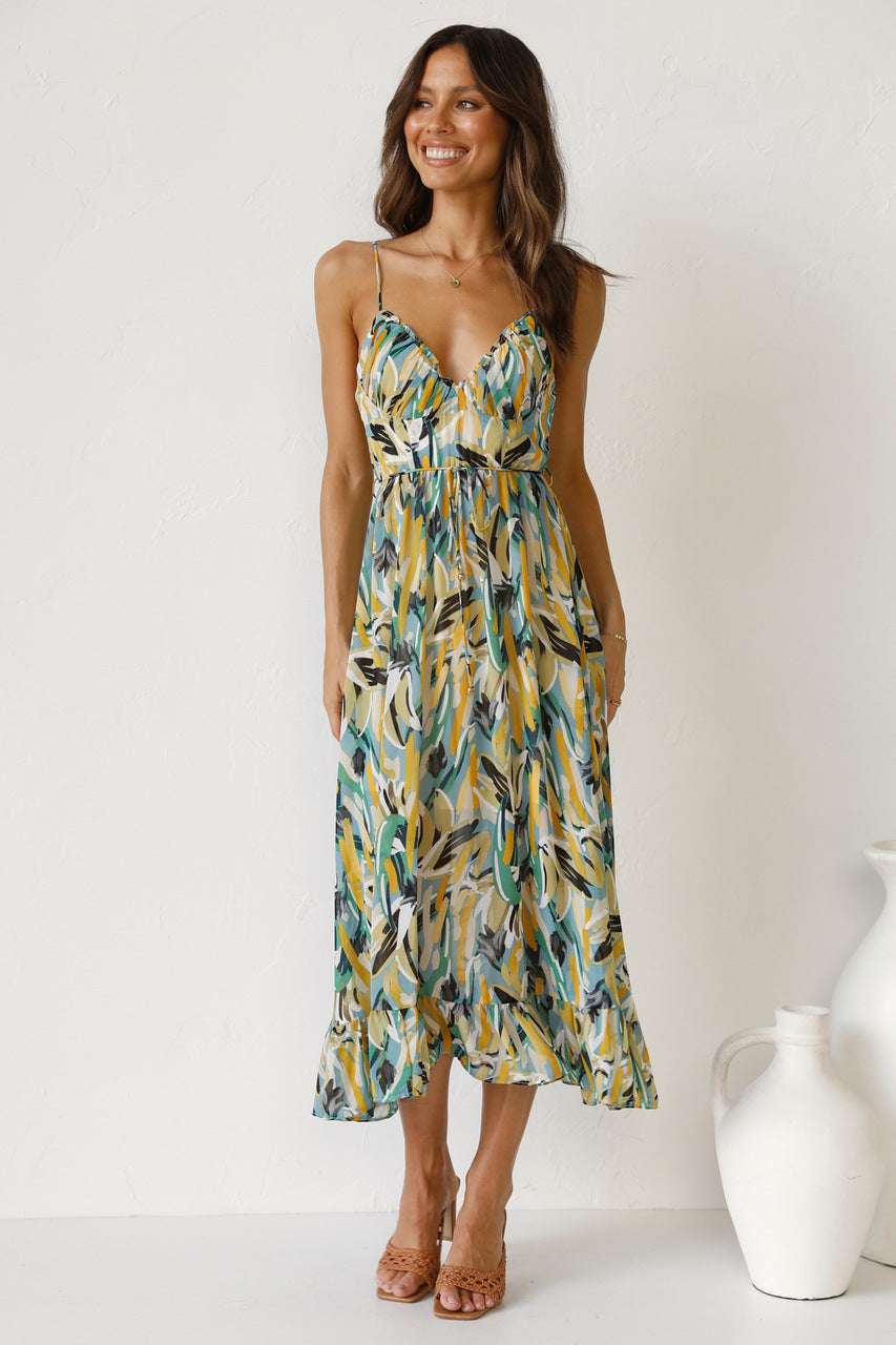 Solène - Robe Midi En Tissu Fluide Avec Décolleté En V