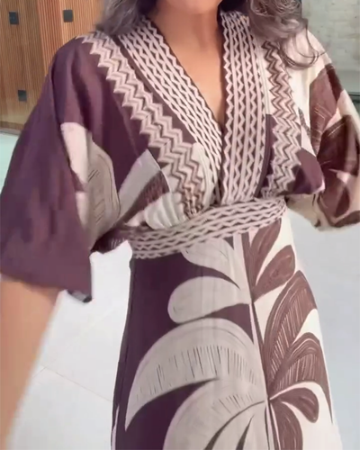Robe En V – Imprimé Fleuri à Manches Courtes pour Vacances