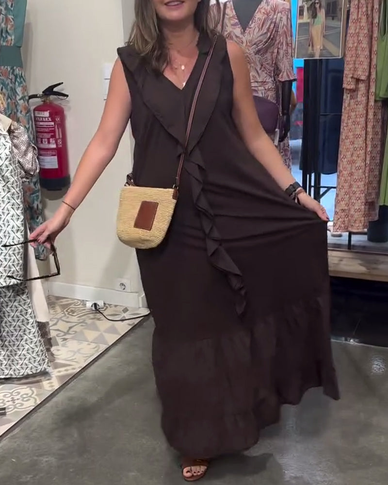 Robe décontractée sans manches coupe trapèze maxi
