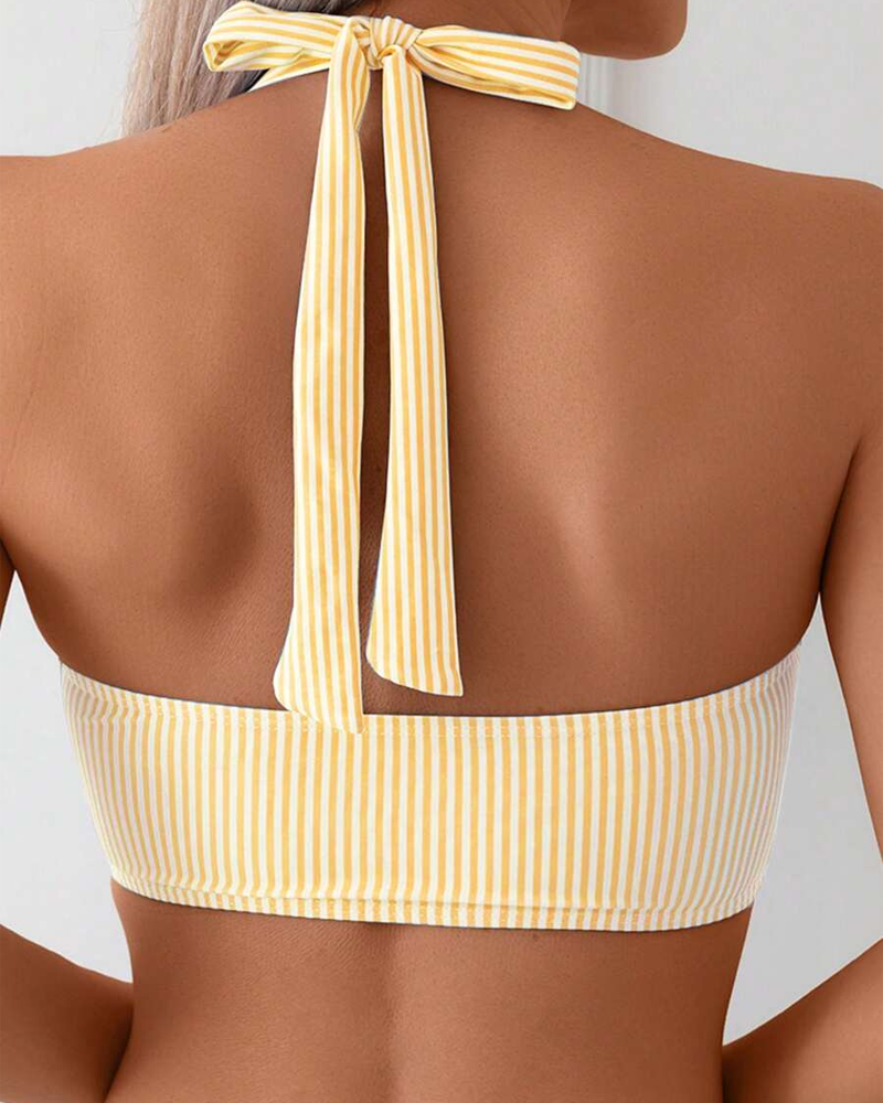 Maillot De Bain Encolure V Deux-Pièces Rayé