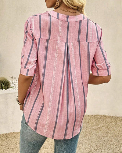 Blouse Col En V Décontracté Rayée