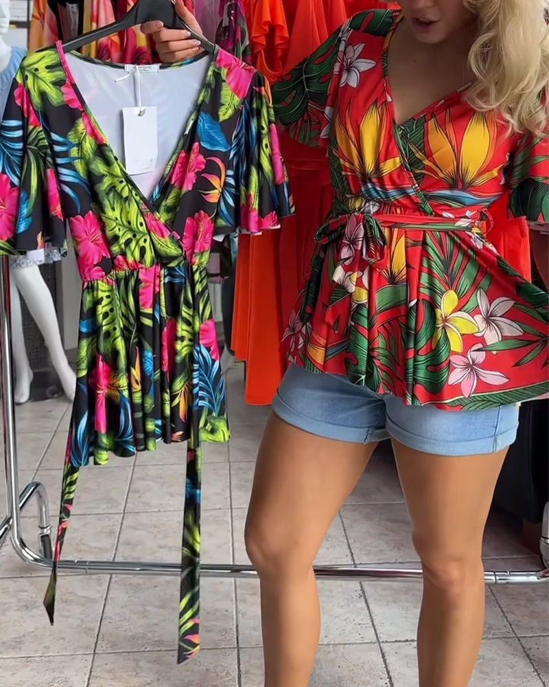 Blouse Col En V Manches Courtes Taille