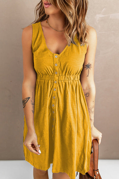 Désirée - Robe D'Été À Boutons, Manches Courtes Et Décolleté En V
