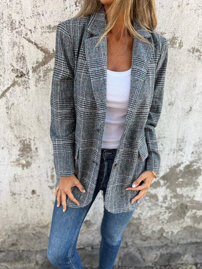 🔥Veste Slim à Col Revers à Carreaux pour Femmes