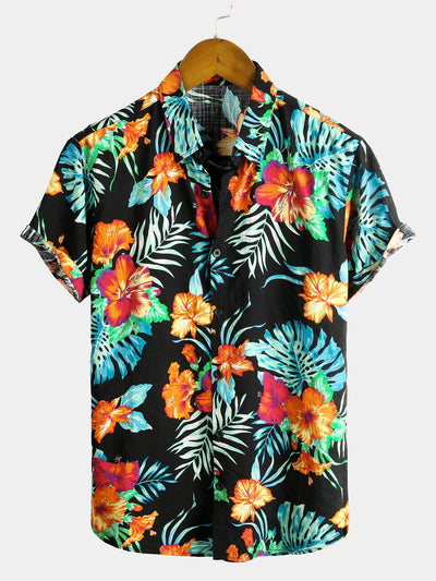 chemise d'homme en pur coton à imprimé style de vacances hawaïennes