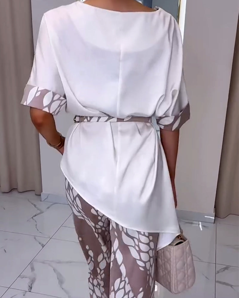 Costume Élégant Imprimé Irrégulier Pantalon Droit