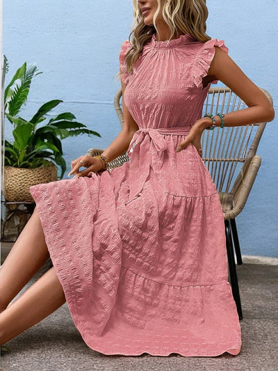 Gisèle - Robe Midi À Ourlets Volantés Et Ceinture À Nouer