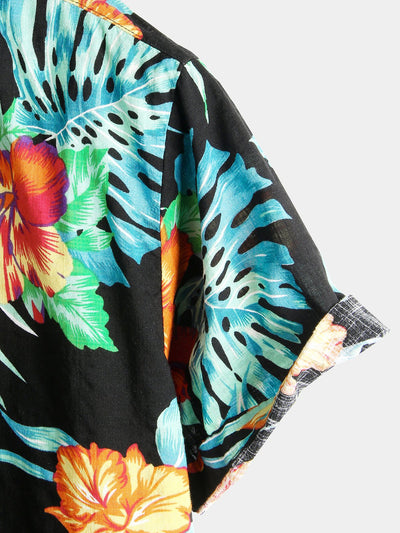 chemise d'homme en pur coton à imprimé style de vacances hawaïennes