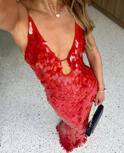 Robe longue à paillettes