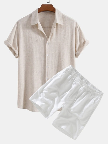 Leinen Hemd- und Shorts-Set