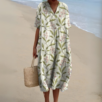 Michele™ | Robe Fluide Fleurie en Lin Coton