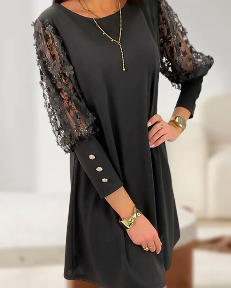 Robe courte femme – Coupe fluide – Manches transparentes florales – Tissu doux luxe