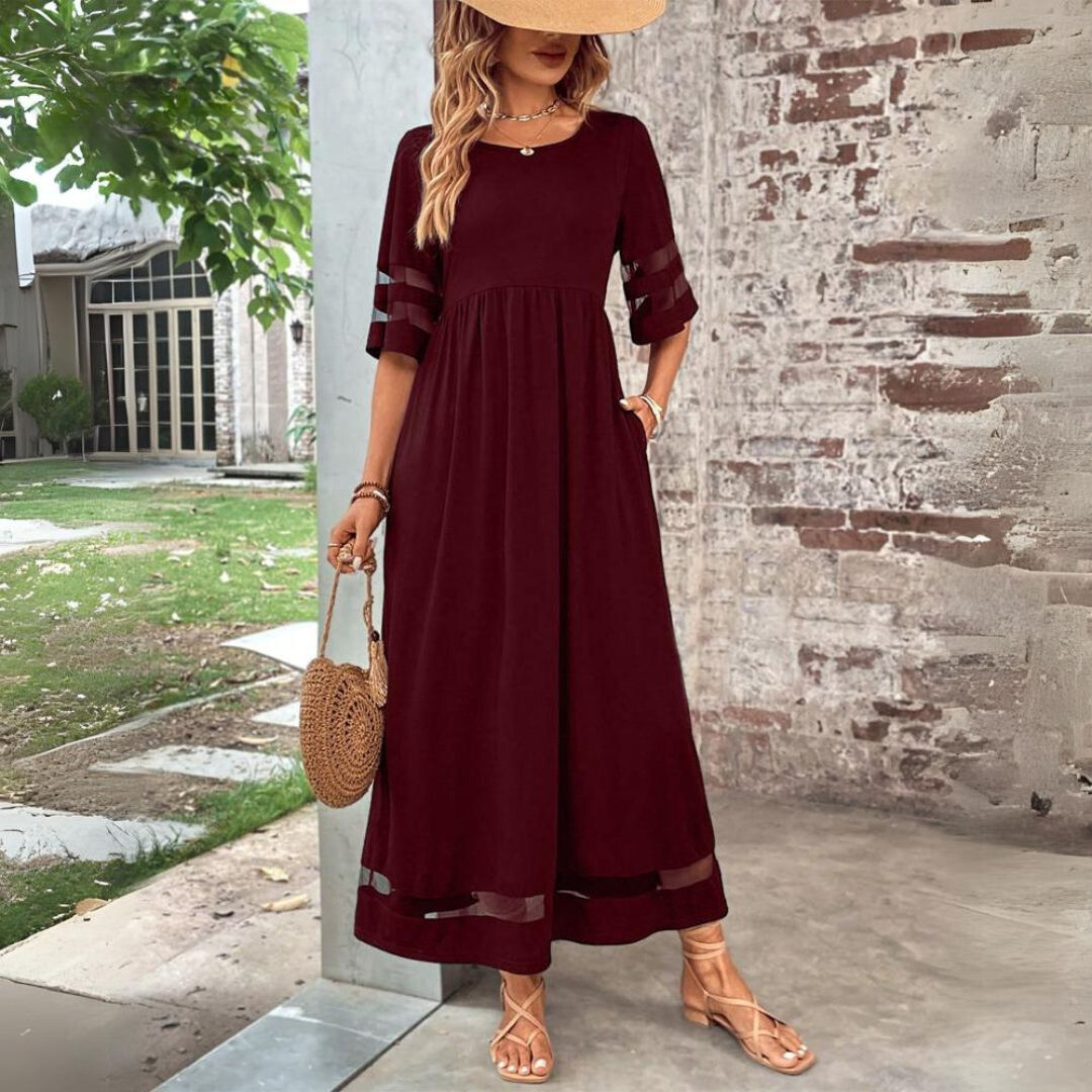 Esme™ | Robe Longue Bohème Structurée avec Détails Voilés
