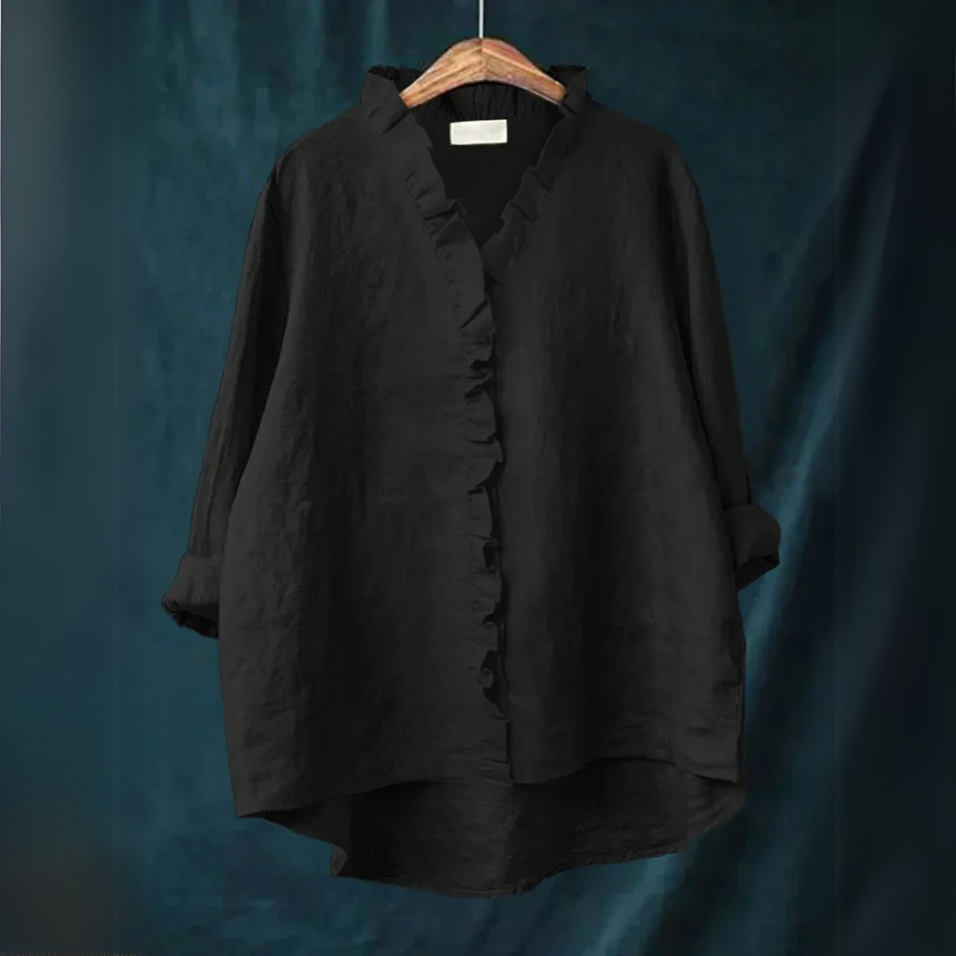 Sanela | Chemise Décontractée en Coton et Lin avec Volants