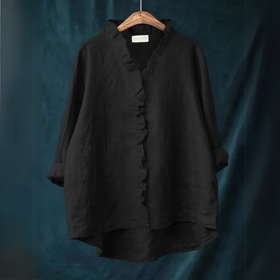 Sanela | Chemise Décontractée en Coton et Lin avec Volants