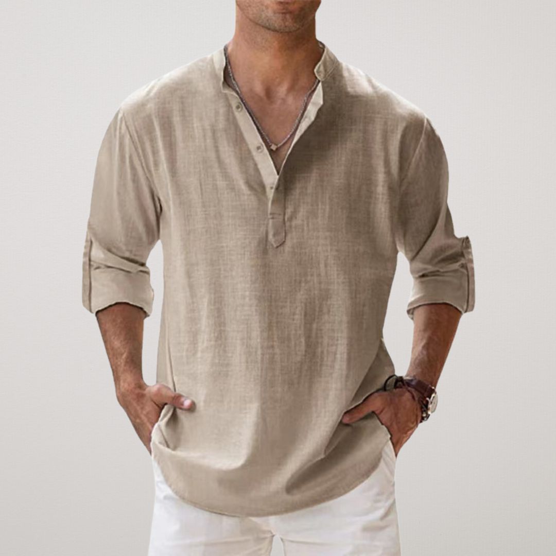 Lenoir™ - Chemise Henley en coton effet lin