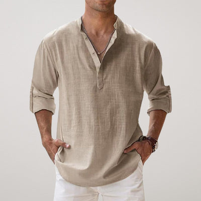 Lenoir™ - Chemise Henley en coton effet lin