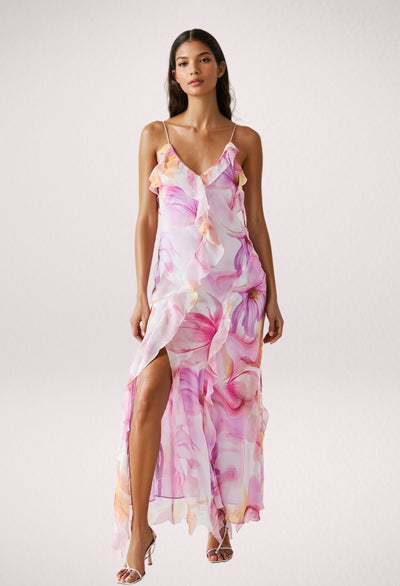 Nylah | Robe Maxi à Volants Fleuries