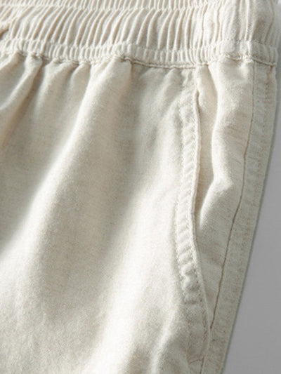 Pantalon Droit en Lin et Coton Mélangés