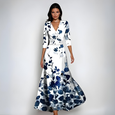 Allegra | Robe Longue Portefeuille avec Fleurs