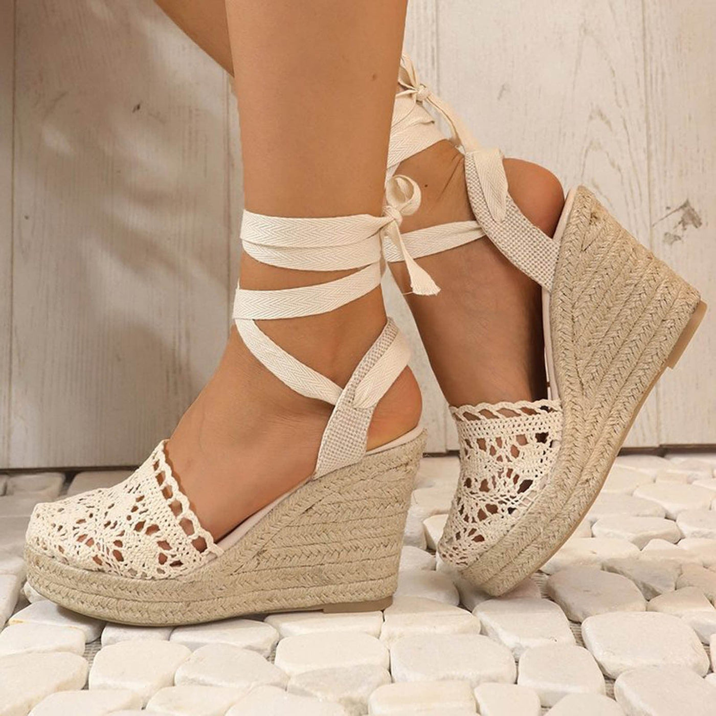 Celia - Sandales élégantes à talon compensé en crochet pour femmes