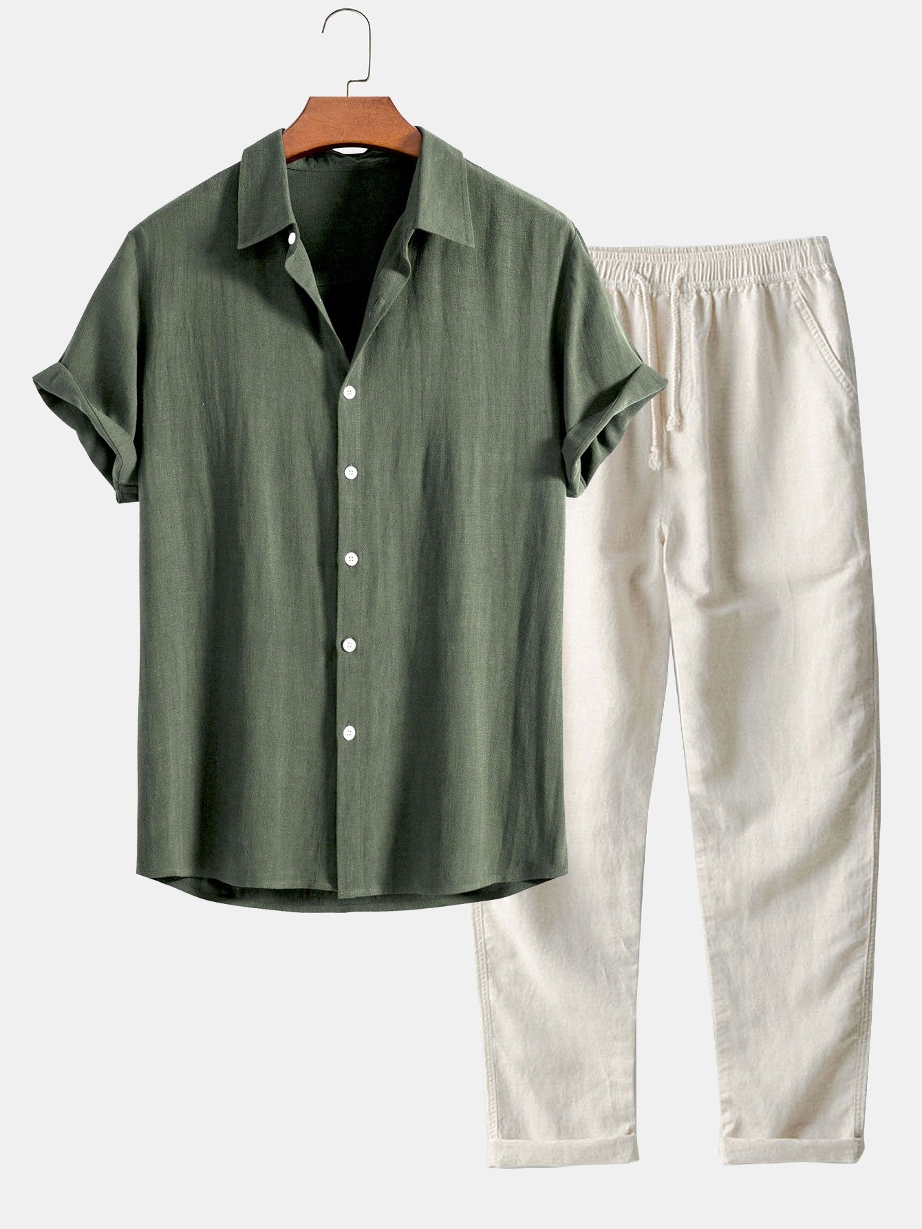 Chemise boutonnée en mélange de lin et rayonne et pantalon droit en lin
