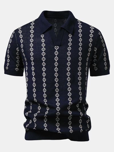 Polo en Maille Géométrique à Col en V & Short Chino en Coton