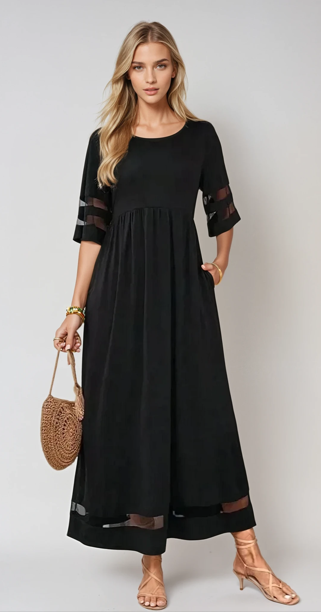 Jade | Robe Simple Manches 3/4 pour femme | Maxi