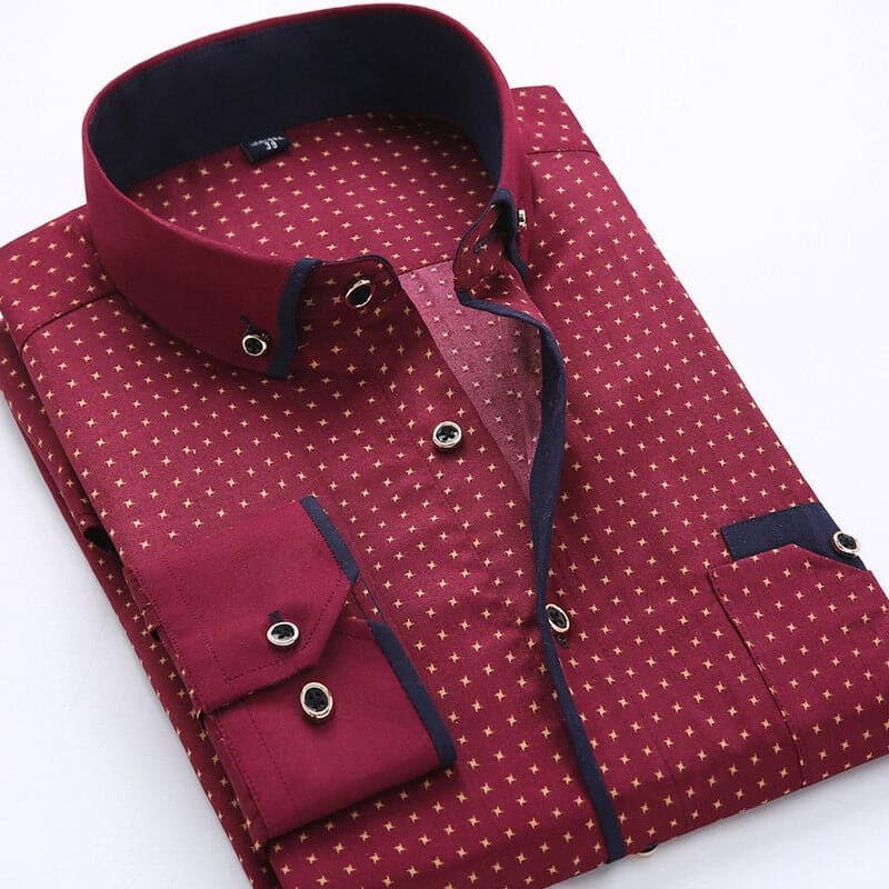 Chemise homme – Coupe classique – Motif géométrique – Détails contrastés stylés
