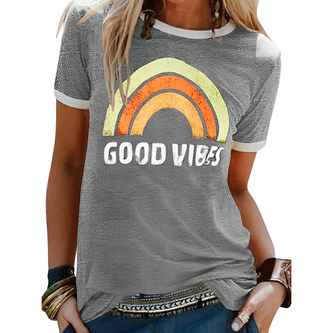 T-shirt femme – Coupe décontractée – Maille douce – Imprimé vintage – Style casual