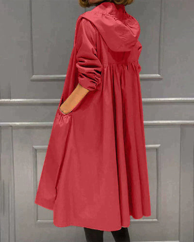 Veste imperméable femme – Coupe ample – Longueur genou – Capuche – Manches longues – Poches fonctionnelles – Fermeture zippée